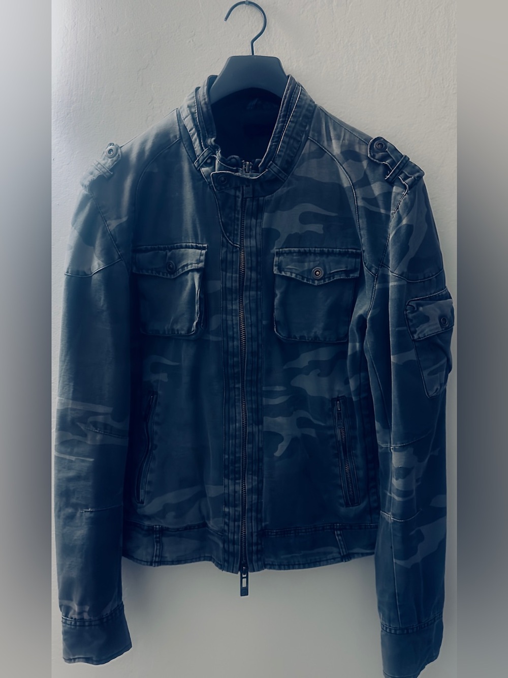 Rogue Men’s Medium Charcoal Camo Military Moto Jacket Utility Full Cotton Zip